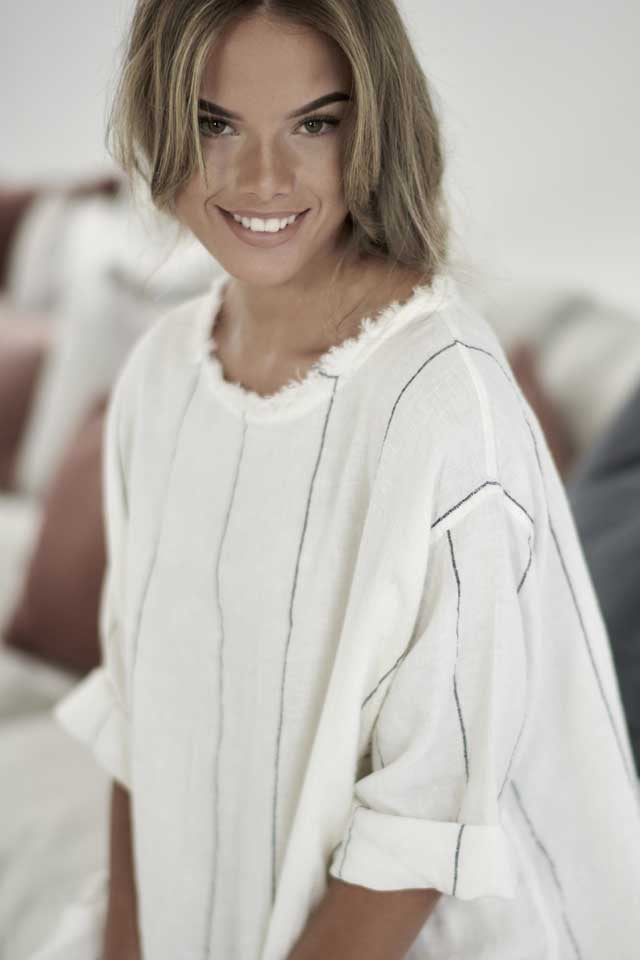 White with charcoal stripe Carter Linen Malle Dress