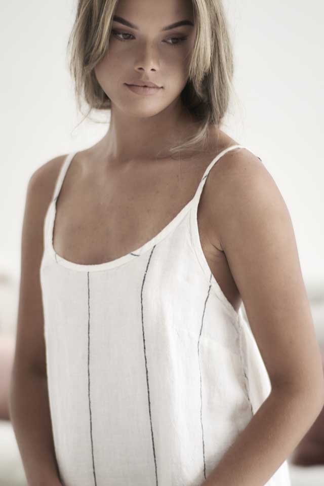 White with charcoal stripe Carter Linen Slip Dress