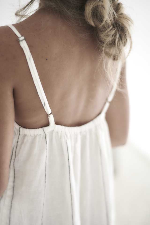 White with charcoal stripe Carter Linen Slip Dress adjustable back straps