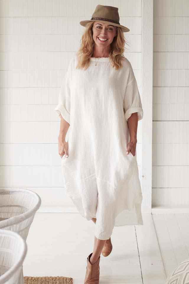Antique White The Malle Linen Dress - White White / OSFA