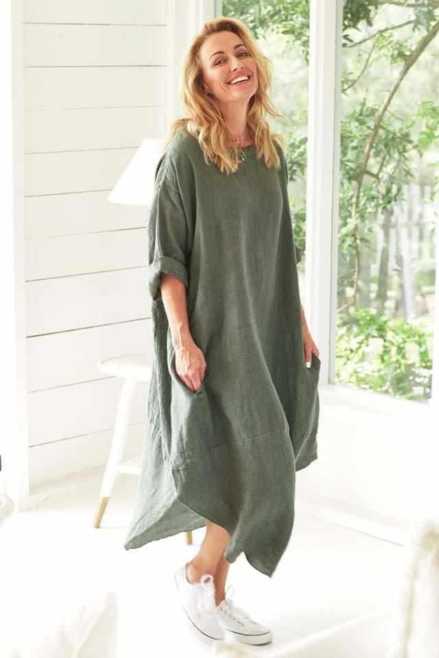 White Smoke The Malle Linen Dress - Khaki Khaki / OSFA