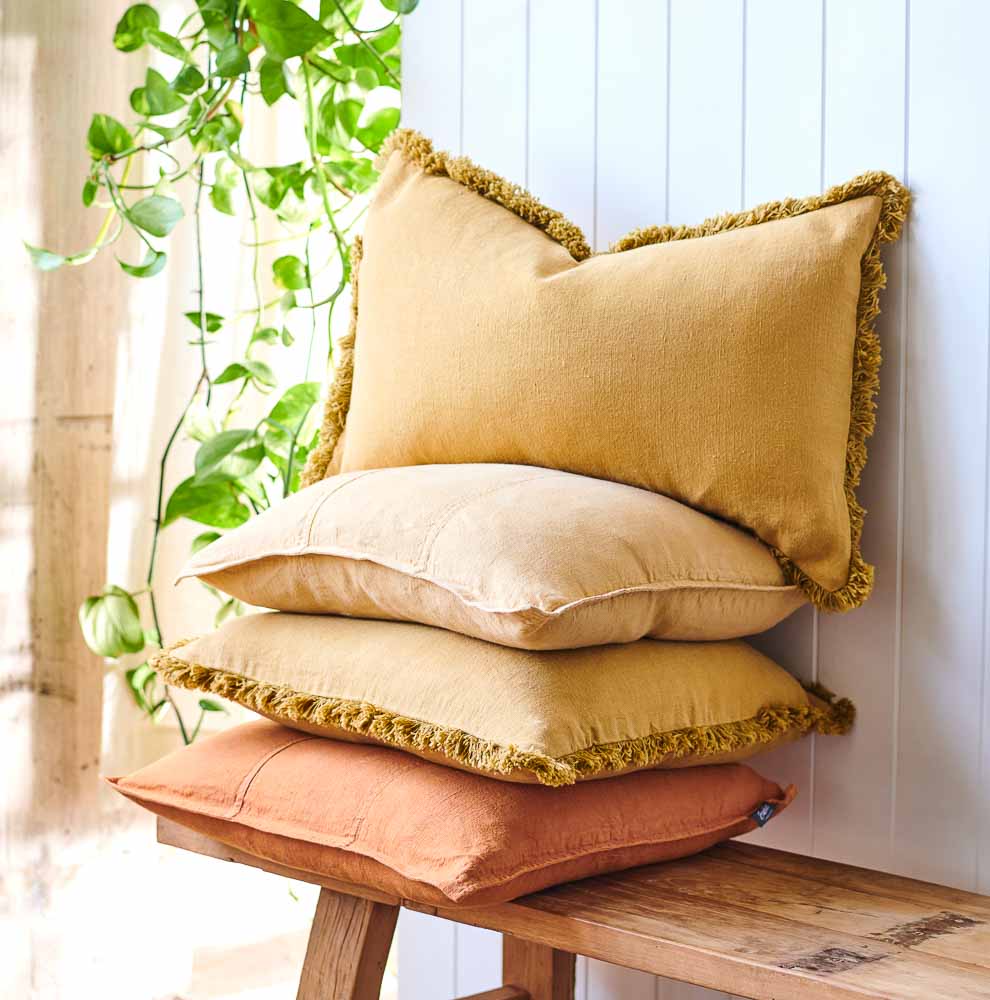 Luca Boho Linen Cushion - Turmeric