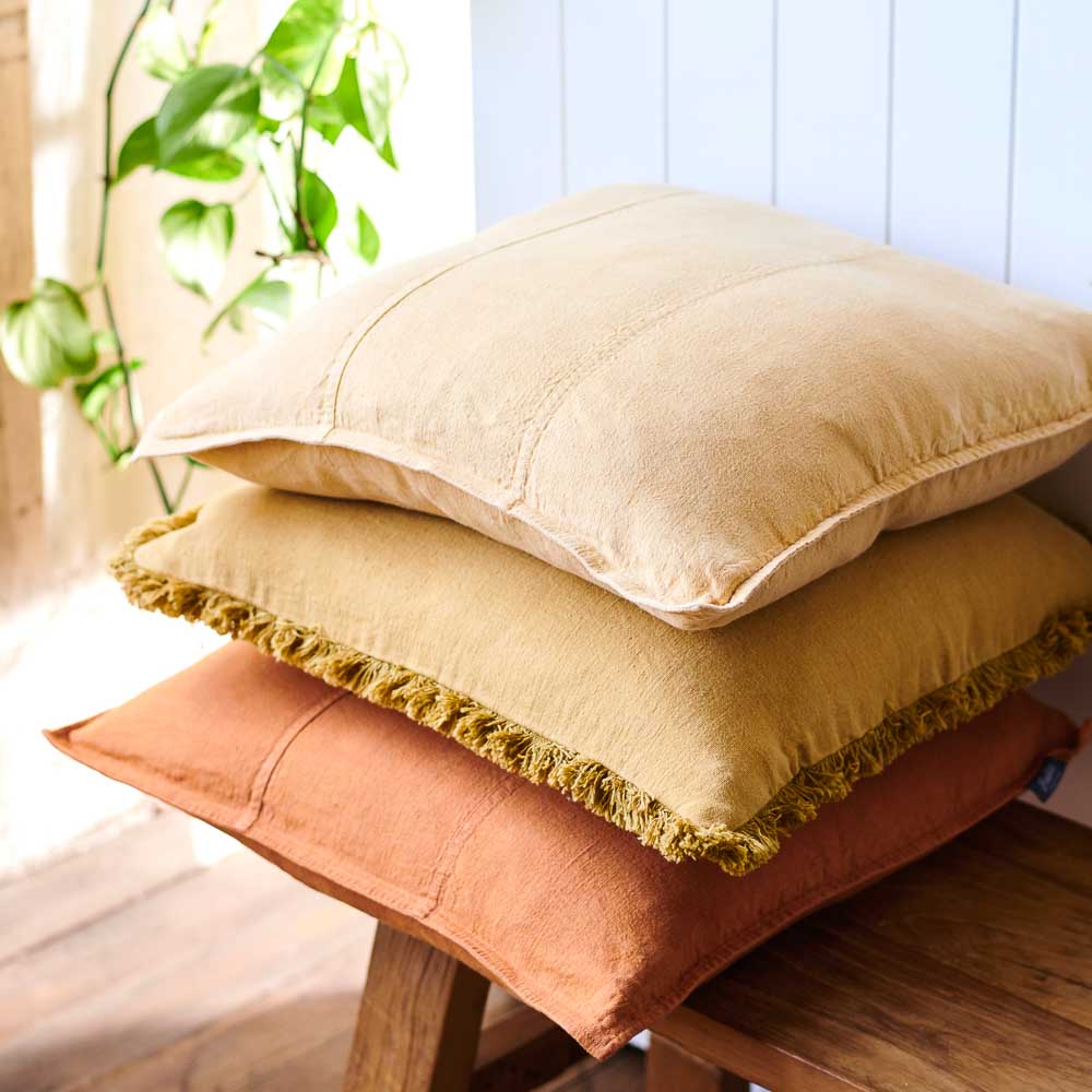 Luca Boho Linen Cushion - Turmeric