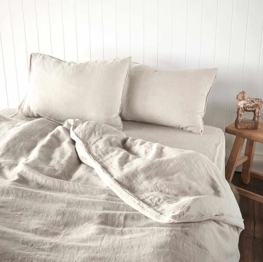Euro linen natural quilt cover and linen pillow cases