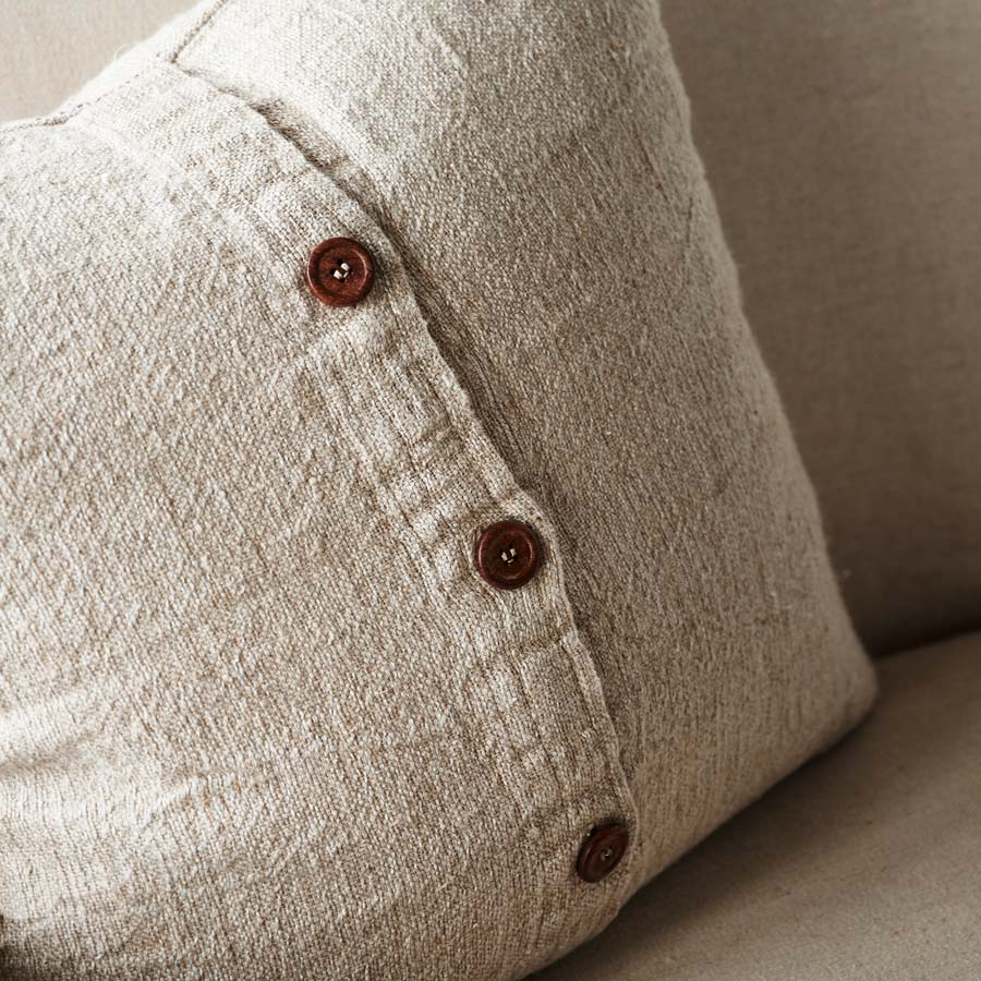 Eadie Lifestyle Mayla hand woven linen cotton cushion with button closure on the reverse side