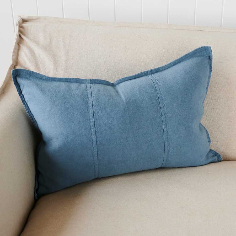 Luca Linen Cushion in Blue Azure colour crafted from 100% pre washed linen