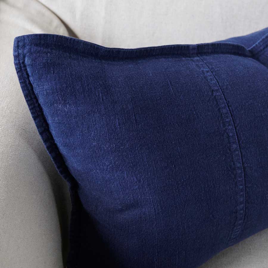 Luca Linen Cushion in navy crafted from 100% pre washed linen