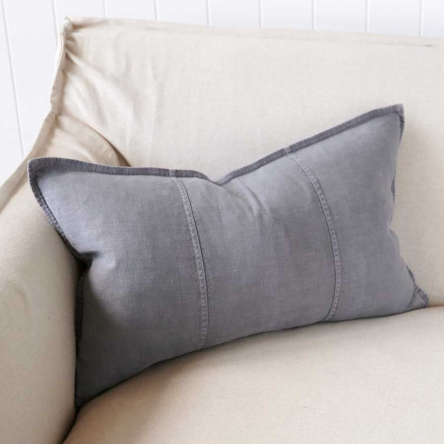 Luca Linen Cushion in slate crafted from 100% pre washed linen