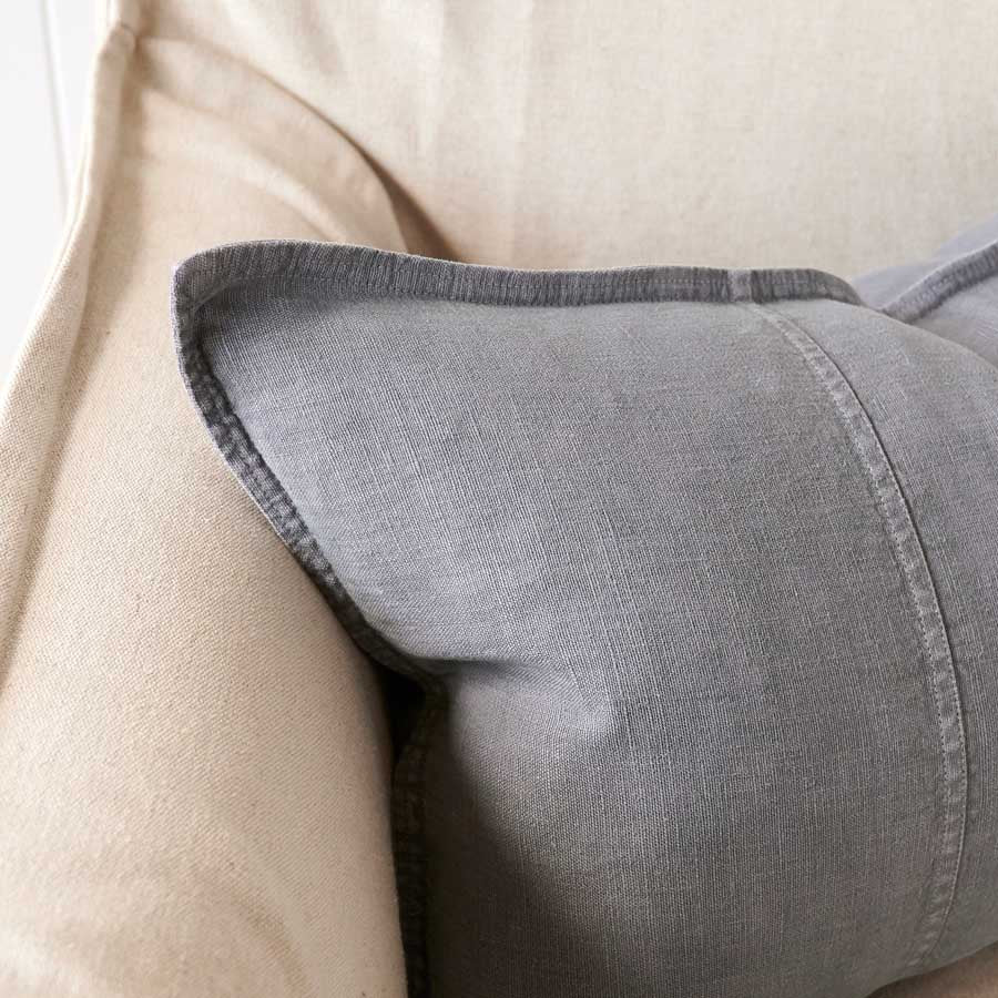 Luca Linen Cushion in slate crafted from 100% pre washed linen