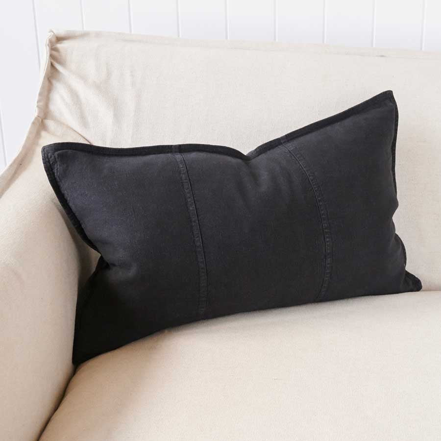 Luca Linen Cushion in Black colour crafted from 100% pre washed linen