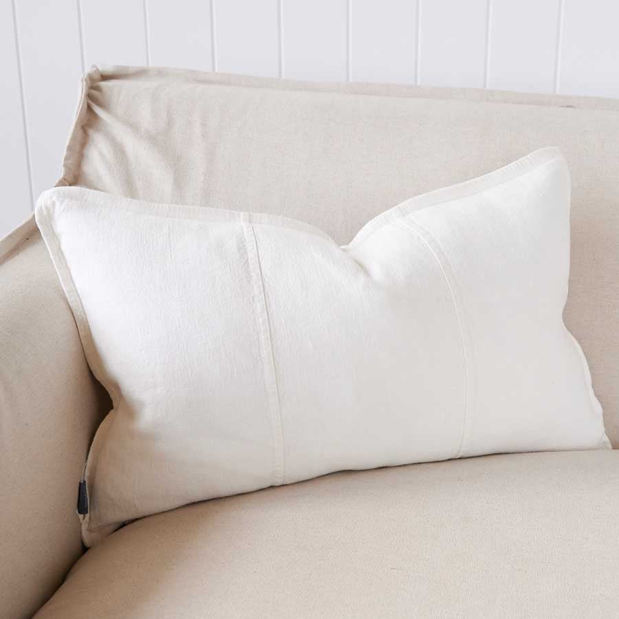 Luca Linen Cushion in white crafted from 100% pre washed linen