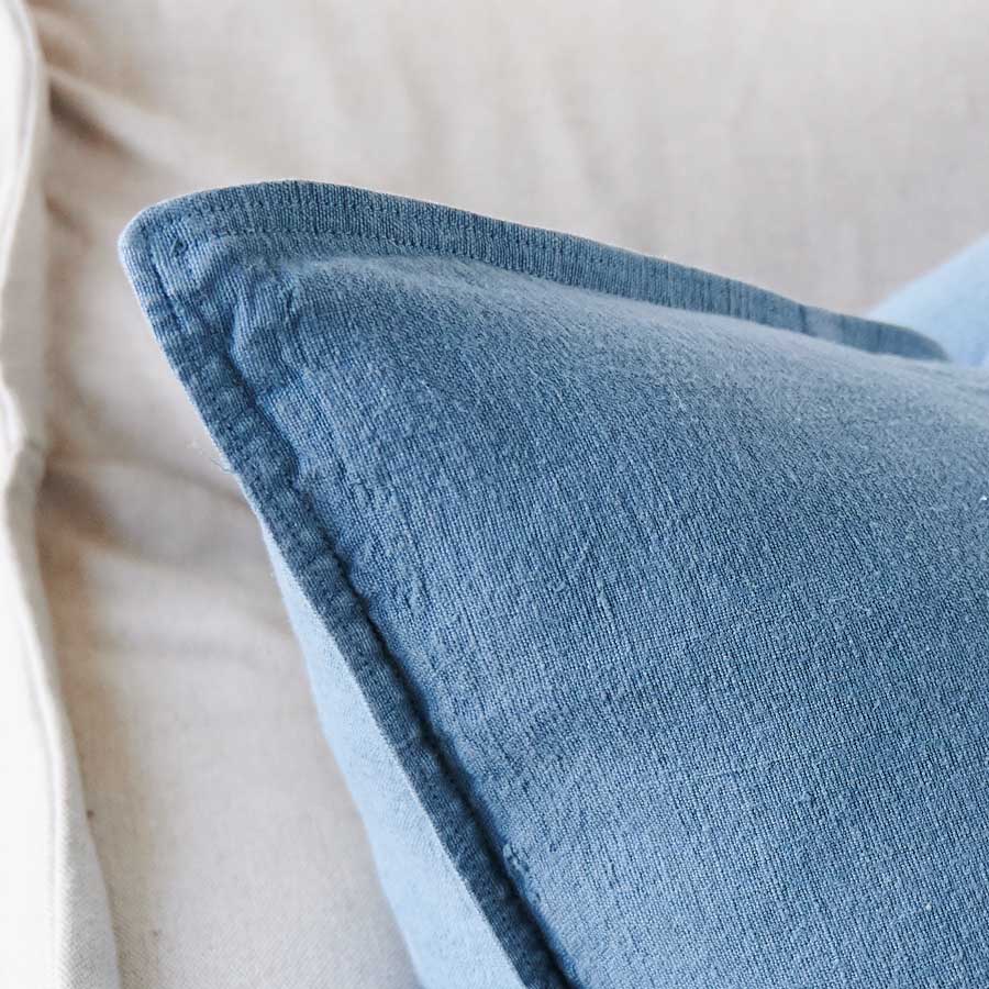 Luca Linen Cushion in Blue Azure colour crafted from 100% pre washed linen
