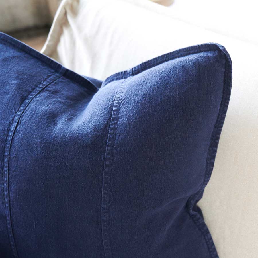 Luca Linen Cushion in navy crafted from 100% pre washed linen