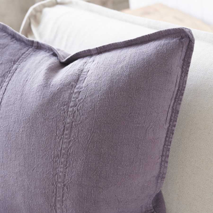Luca Linen Cushion in Aubergine colour crafted from 100% pre washed linen