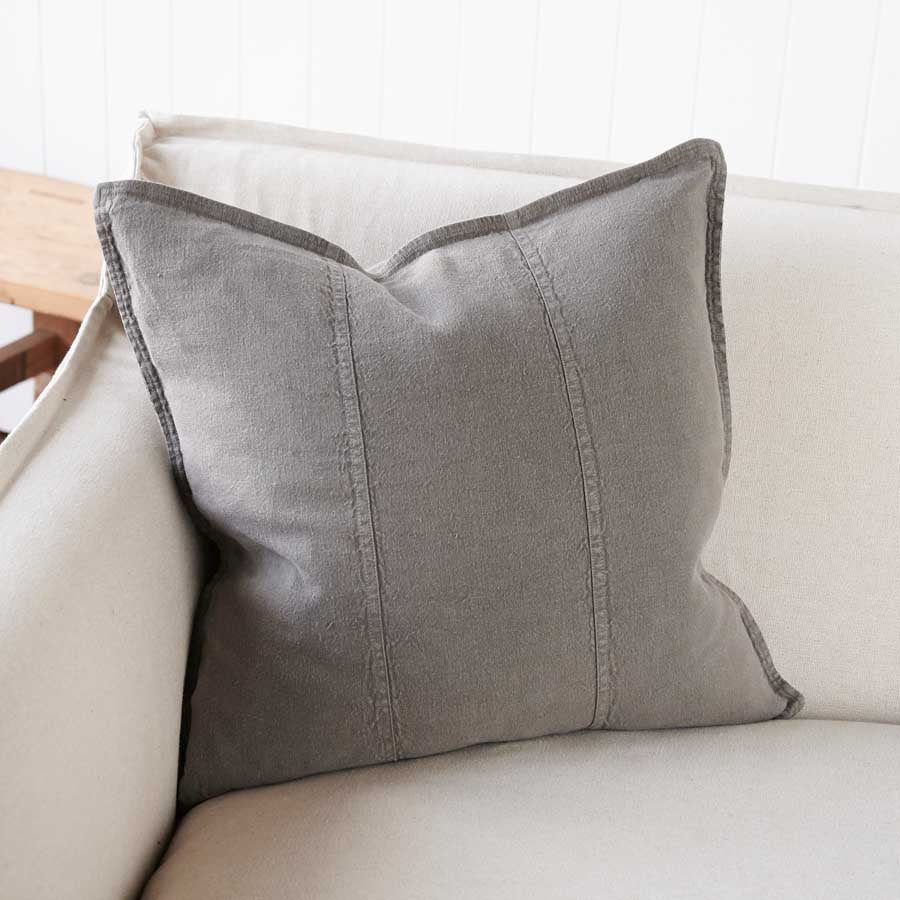 Luca Linen Cushion in Coal colour crafted from 100% pre washed linen