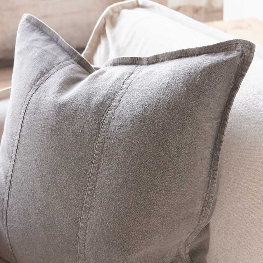 Luca Linen Cushion in Coal colour crafted from 100% pre washed linen