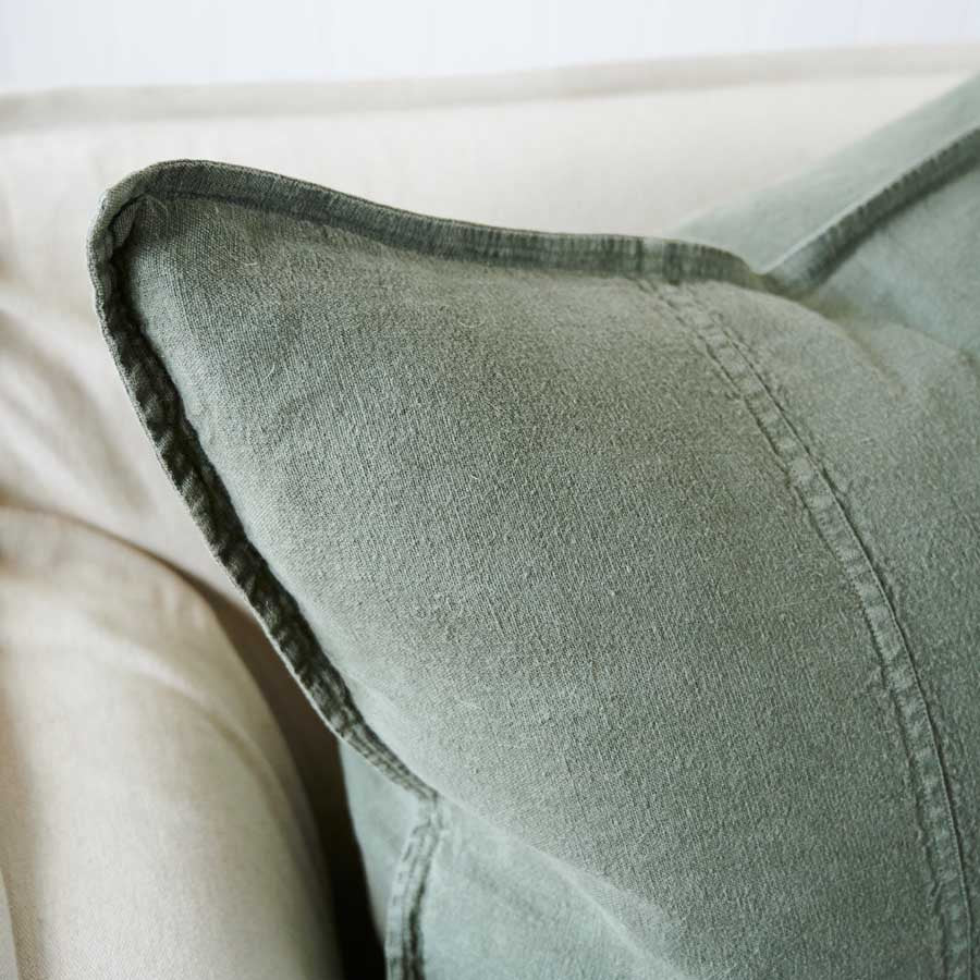 Luca Linen Cushion in Khaki crafted from 100% pre washed linen