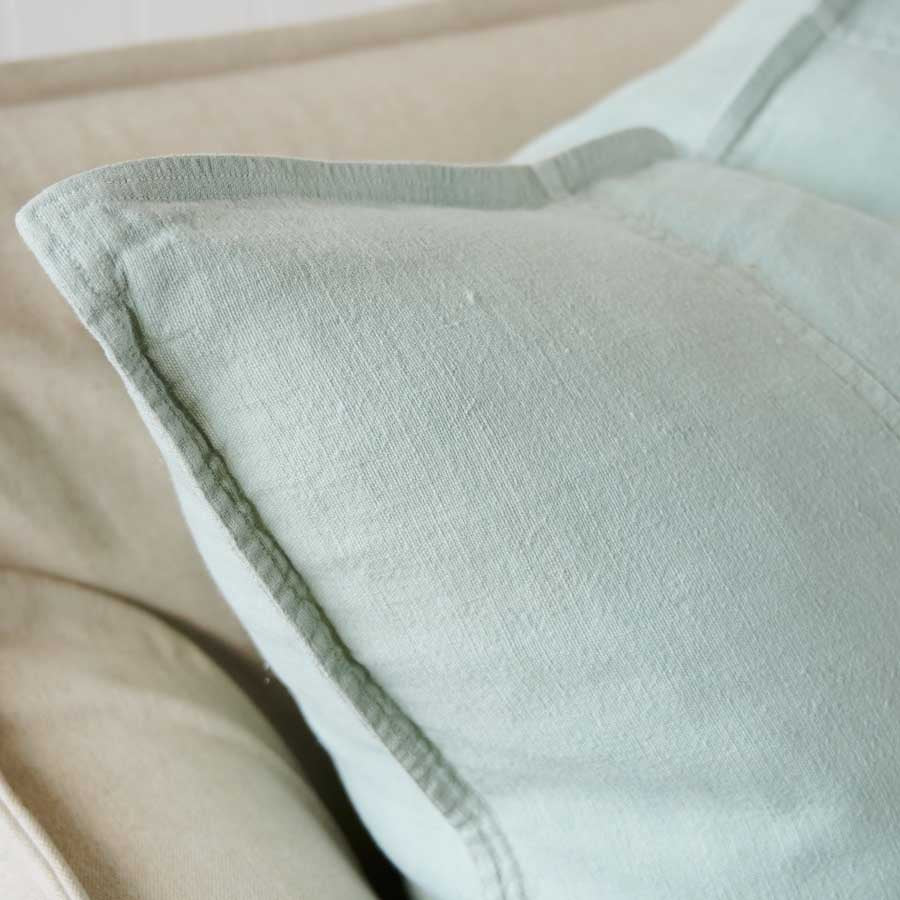 Luca Linen Cushion in sea mist crafted from 100% pre washed linen