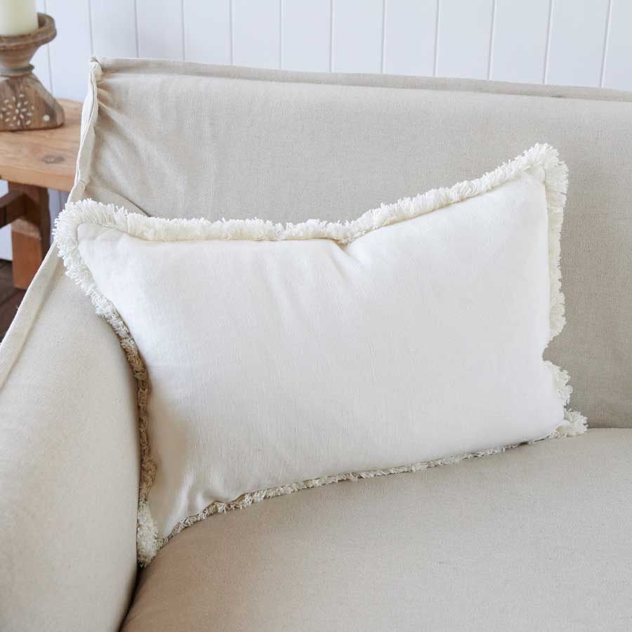 Luca Boho Linen Cushion - White