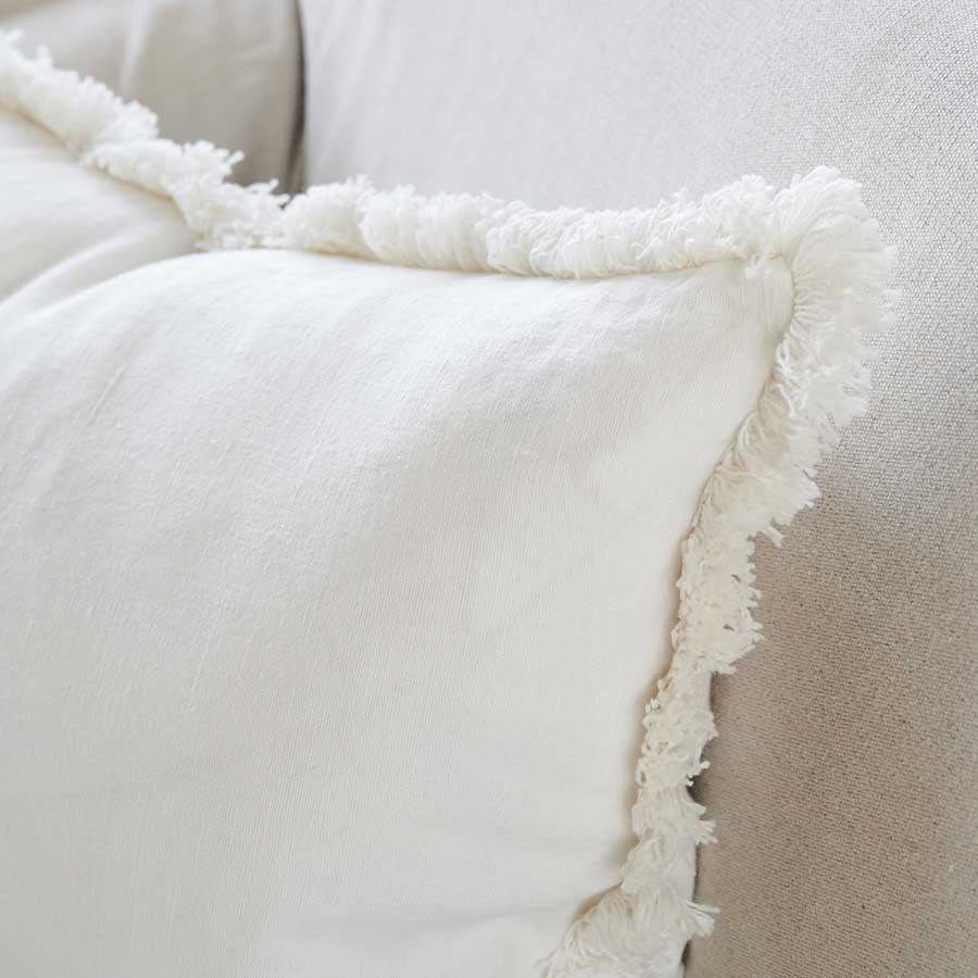 Luca Boho Linen Cushion - White
