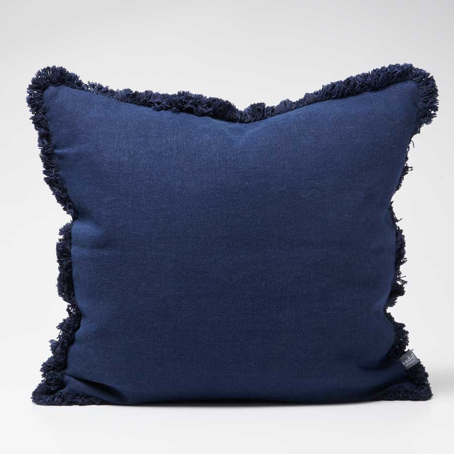Luca Boho Linen Cushion - Navy