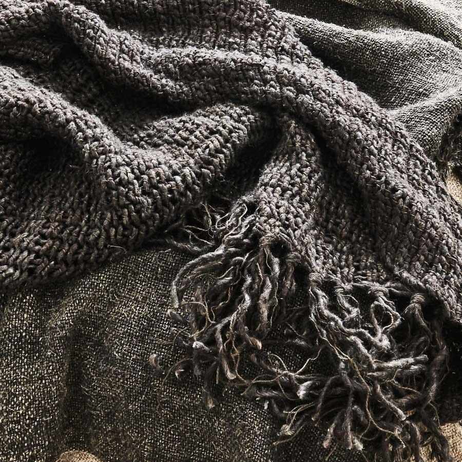 Dark Slate Gray Rustica Linen Throw Coal / Rectangle: 200x130cm