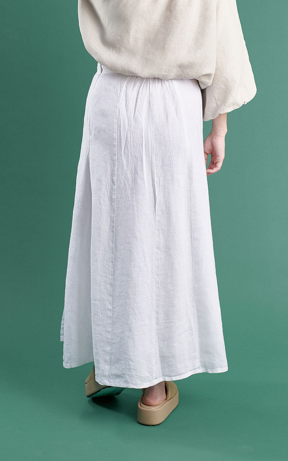 linen maxi skirt with split white