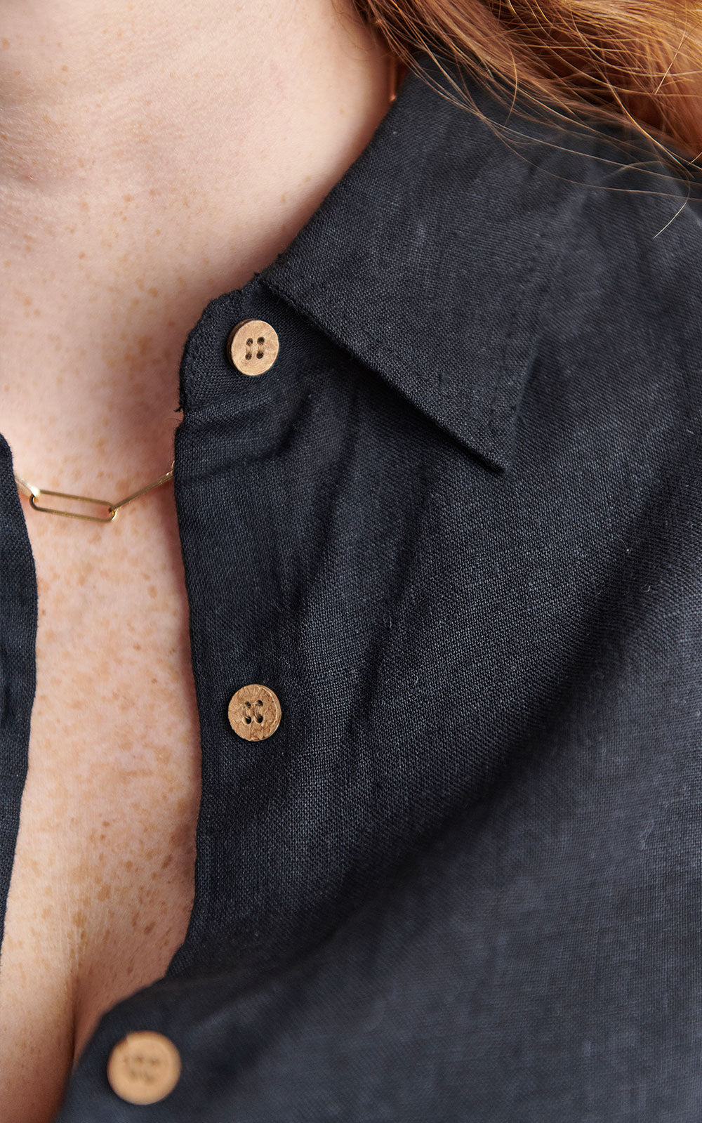classic button up shirt with wooden buttons in black