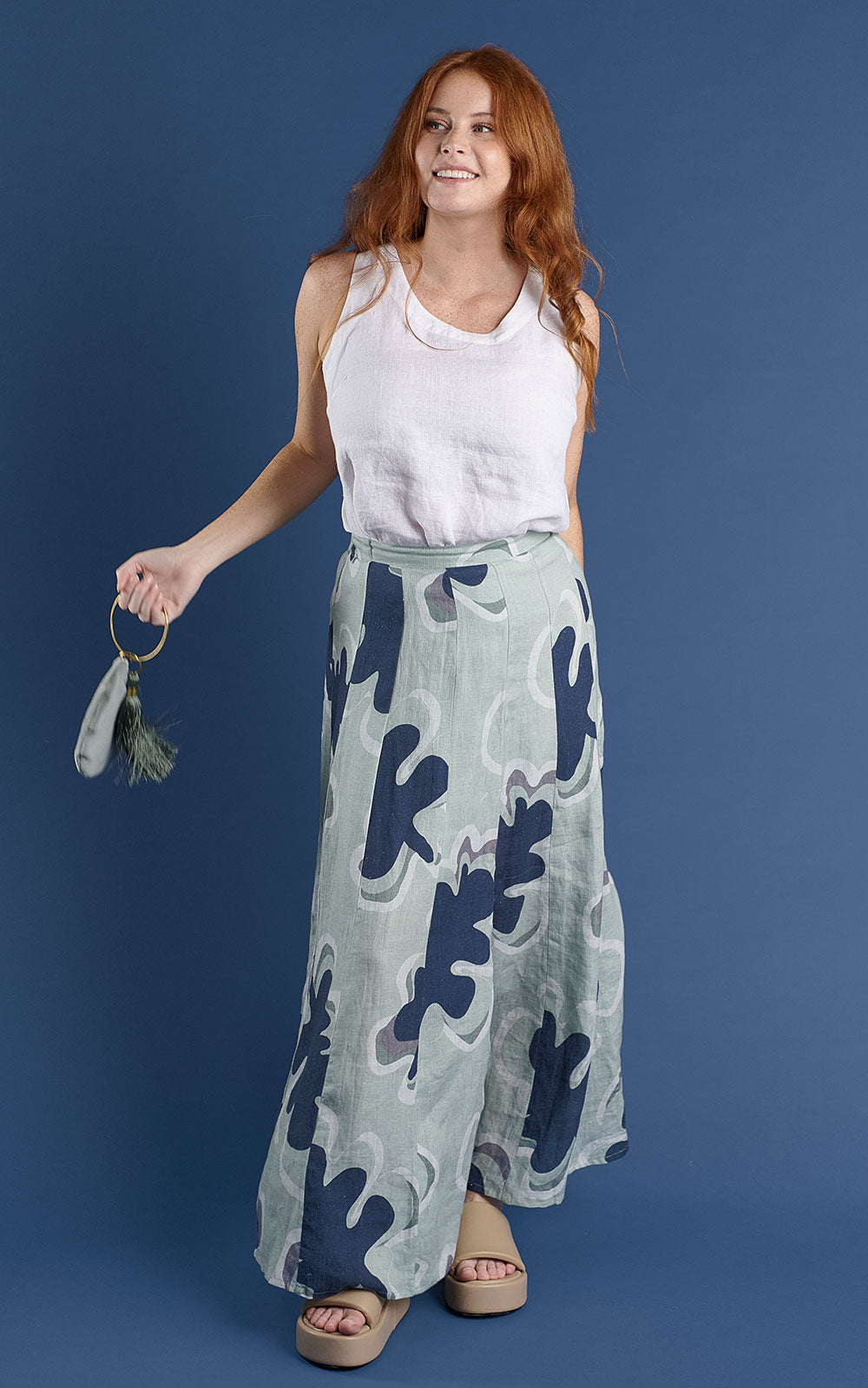 white linen tank top and curved neckline