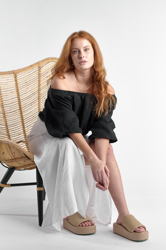 linen maxi skirt with split white