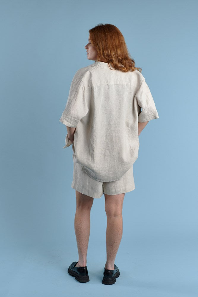 classic button up shirt with wooden buttons in natural