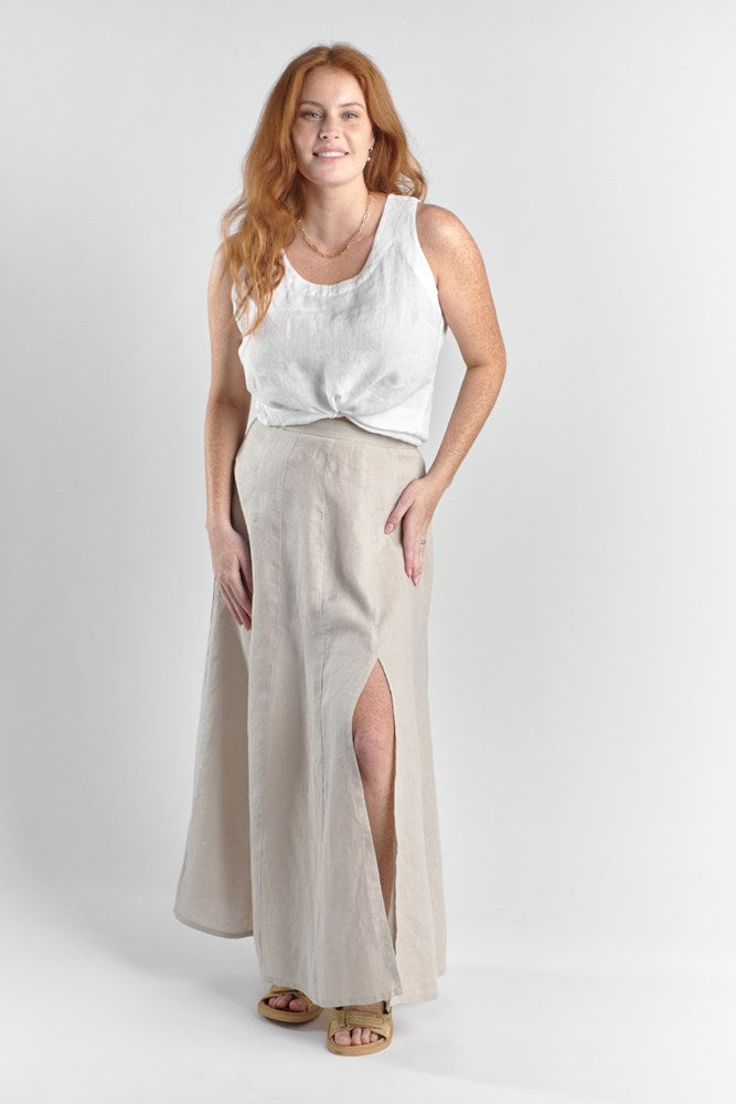 linen maxi skirt with split natural