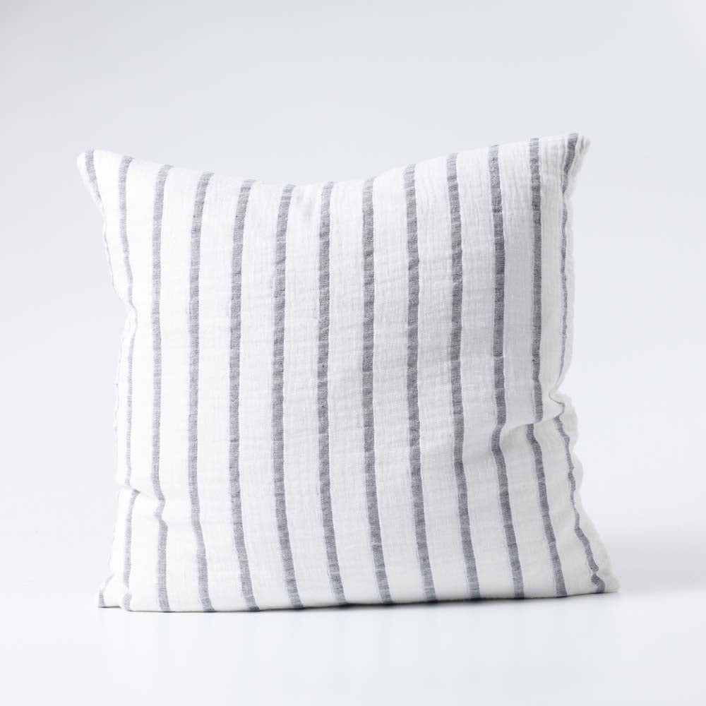 Sea Spray Linen Cushion in white with navy stripe