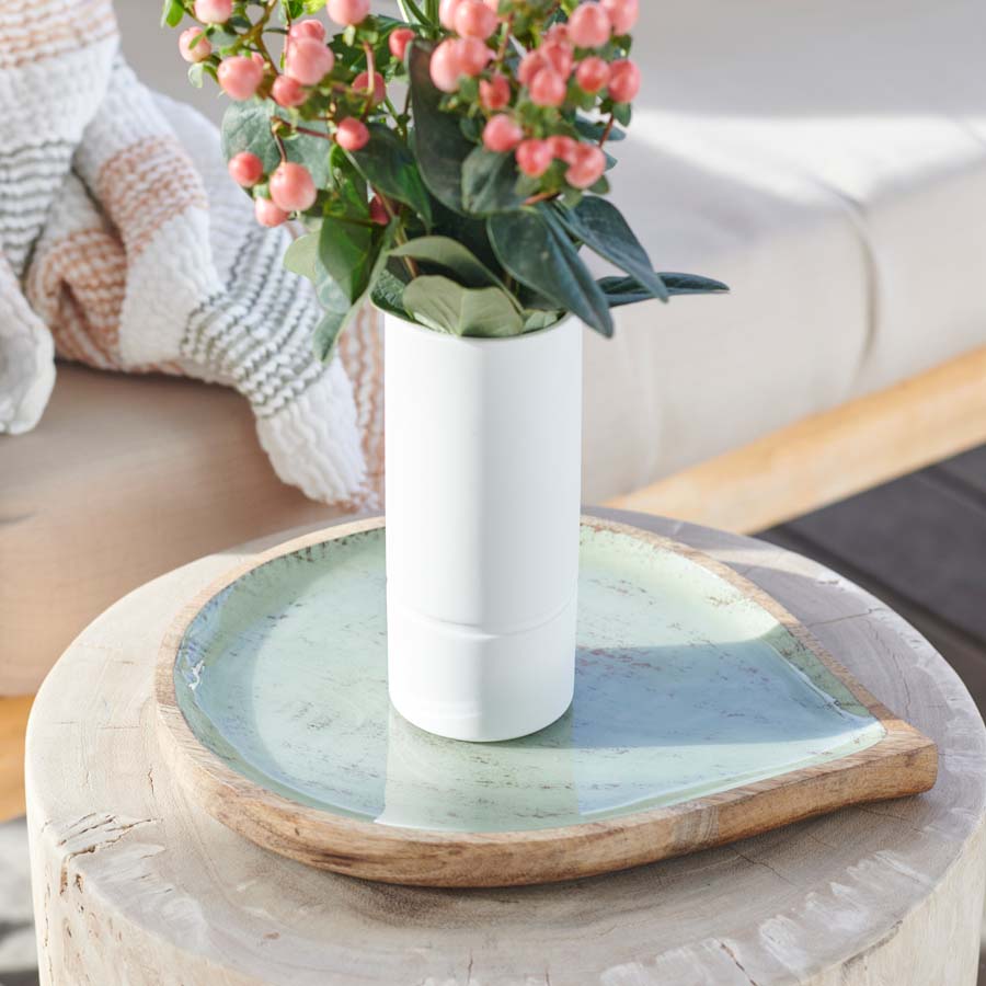 Mango wood and enamled tray set