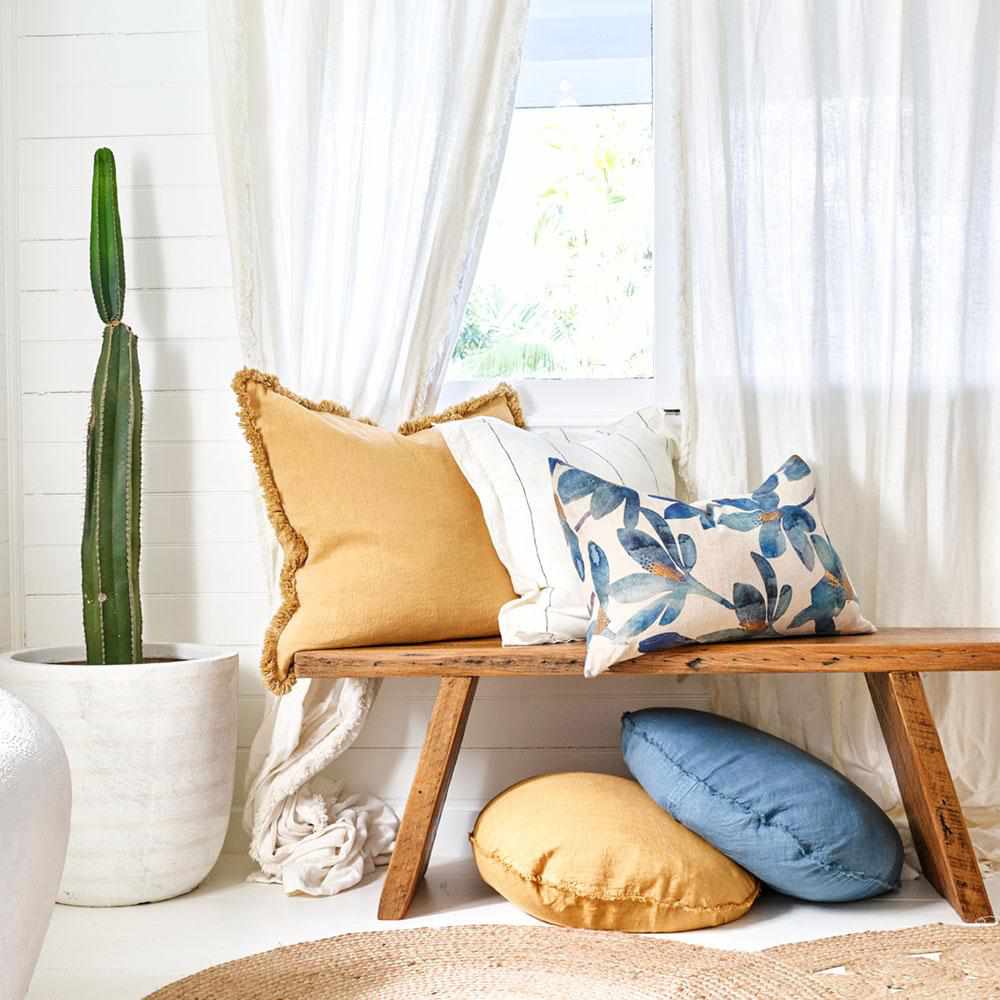 Tan Tulip Linen Cushion Blue Floral / Rectangle: 40x60cm,Blue Floral / Small Square: 50x50cm,Blue Floral / Large Square: 60x60cm