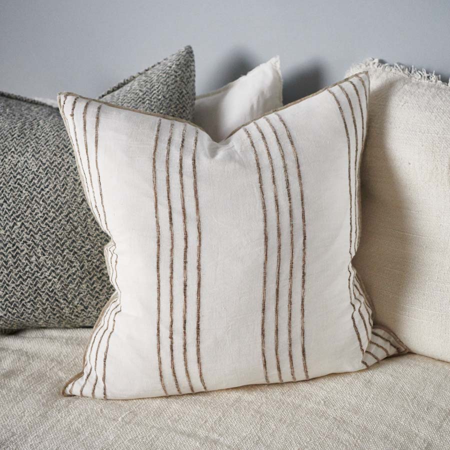 Rockpool Linen Cushion with Organic Textures Stripe