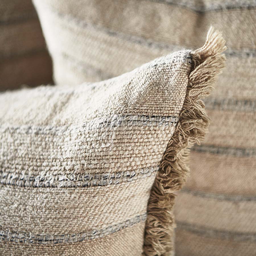 Tracks Yarn Dyed Linen Cotton Cushion with Natural Fringe