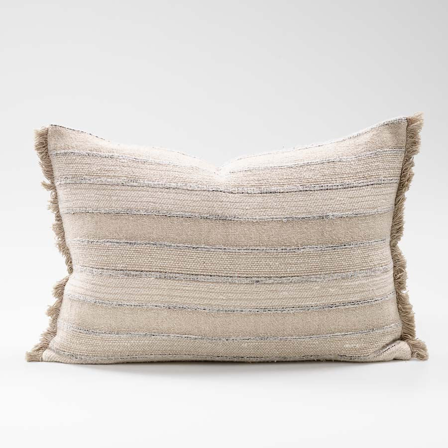 Tracks Yarn Dyed Linen Cotton Cushion with Natural Fringe