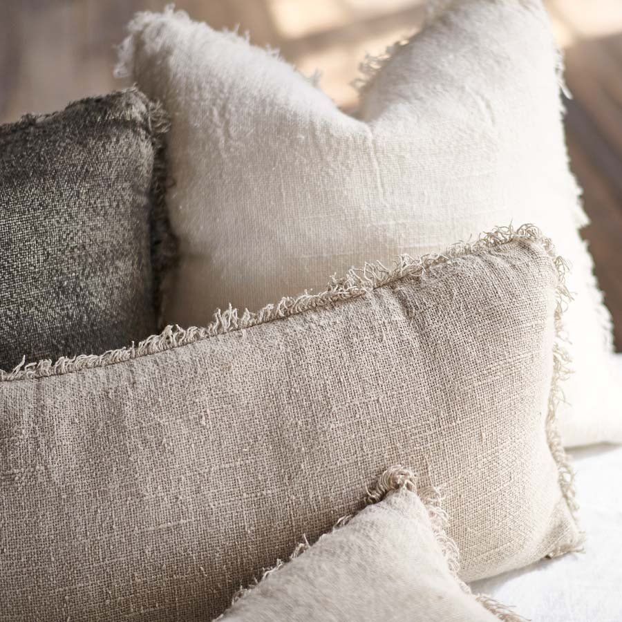 Natural Bedouin Euro linen cushion with frayed edges and 100% feather filled insert