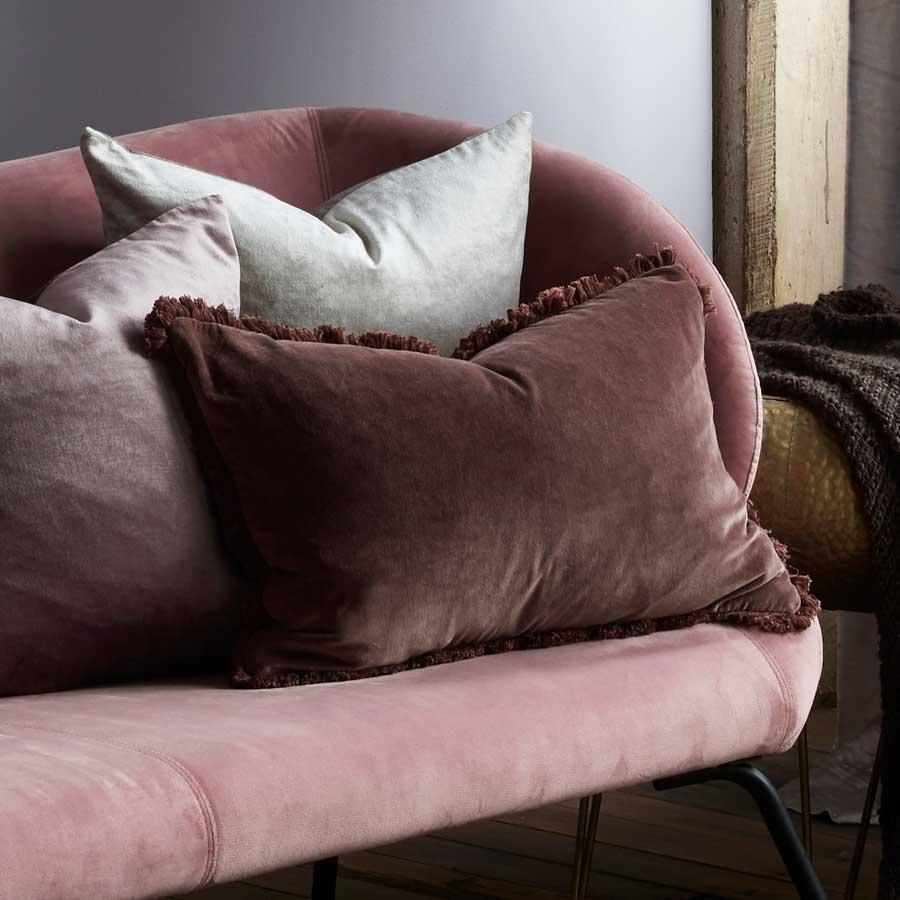 Lynette Boho Velvet Cushion in Preonze with feather filled insert