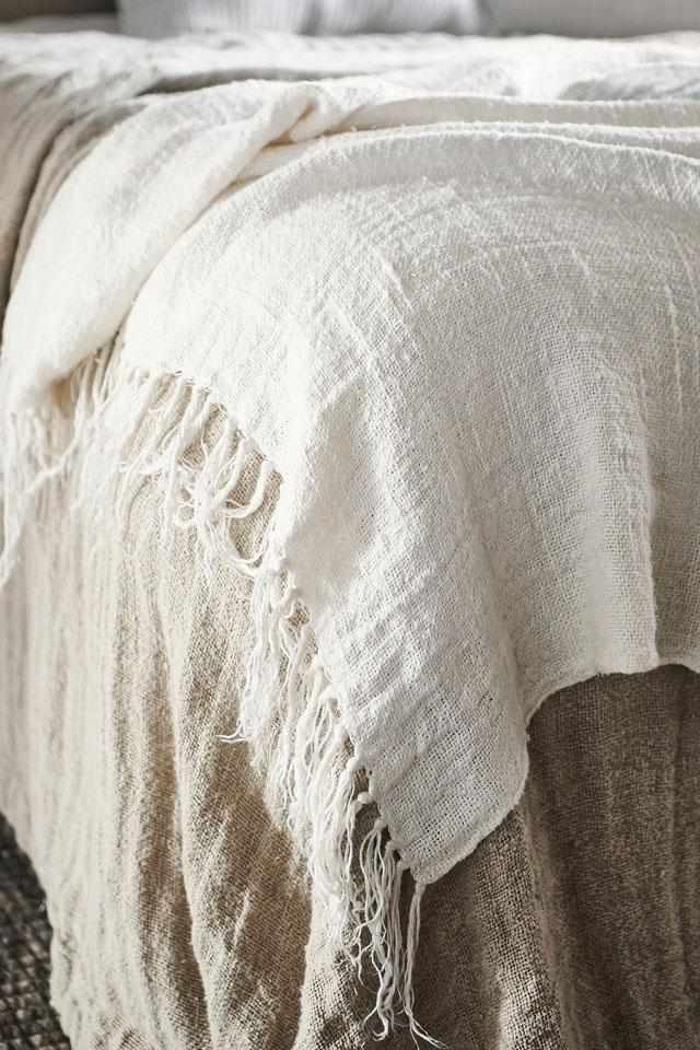 All Natural Ivory Bedouin Linen Bed Throw