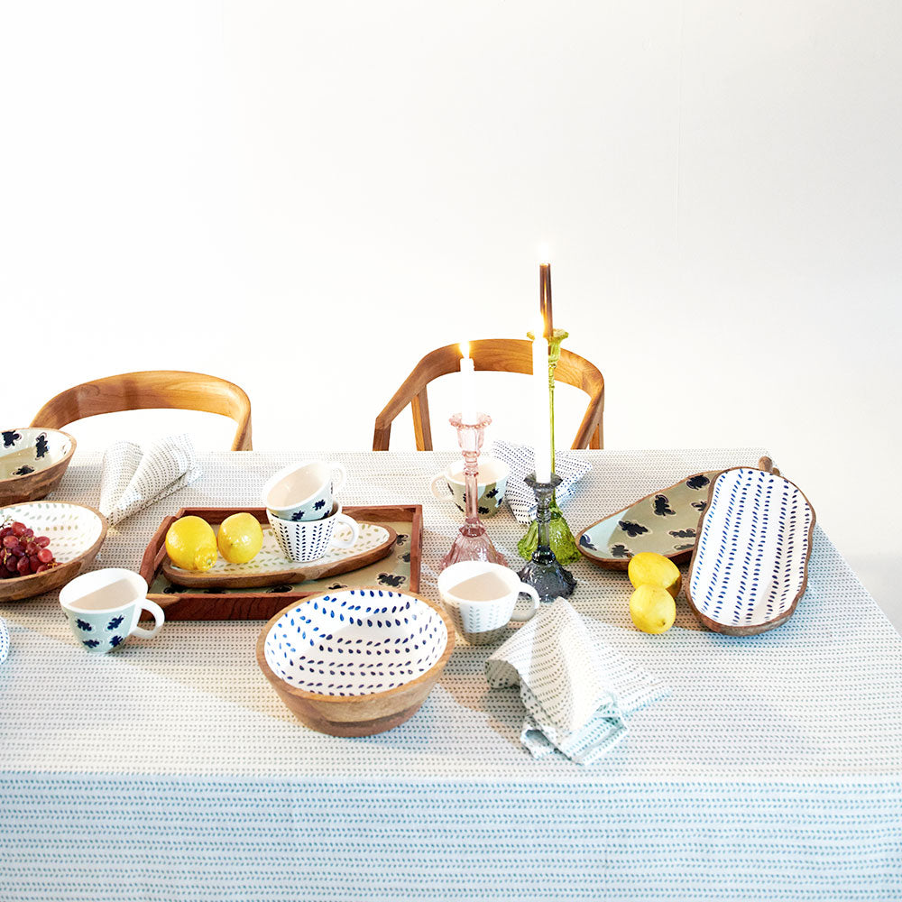 wooden platter with handle and sea mist leaf print