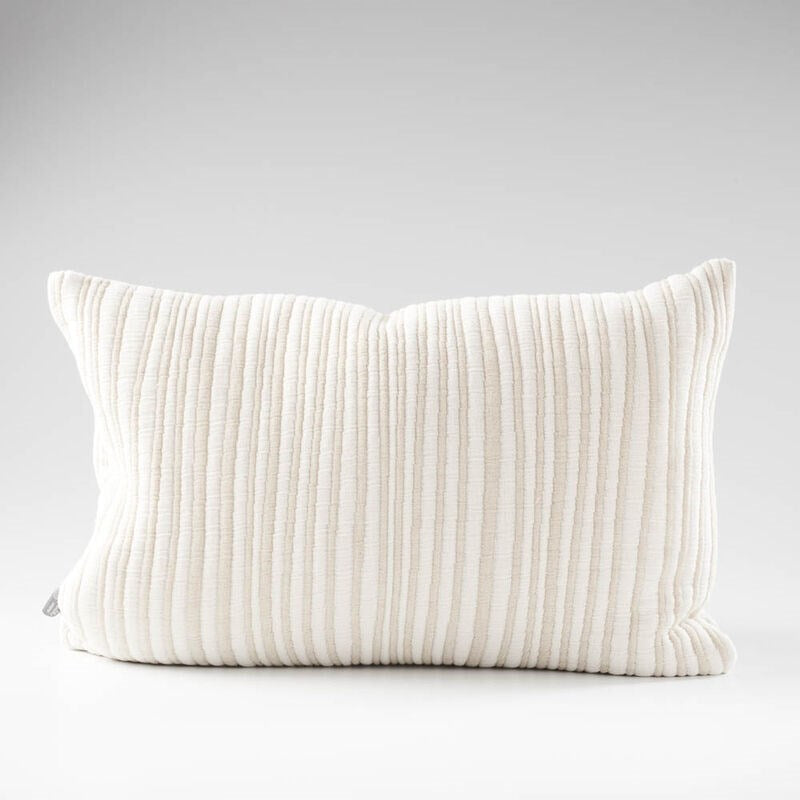 natural and white stripped cushion in a soft ribbed material