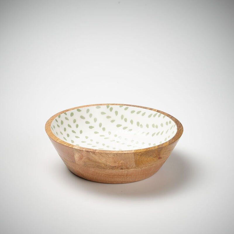 wooden deep bowl in sea mist leaf print