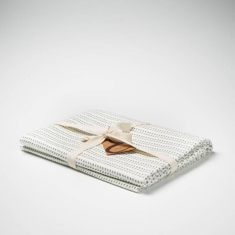 100% linen tablecloth in multiple sizes in a white and sea mist pattern - tableware