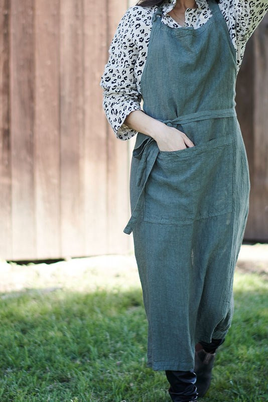 Linen apron - khaki