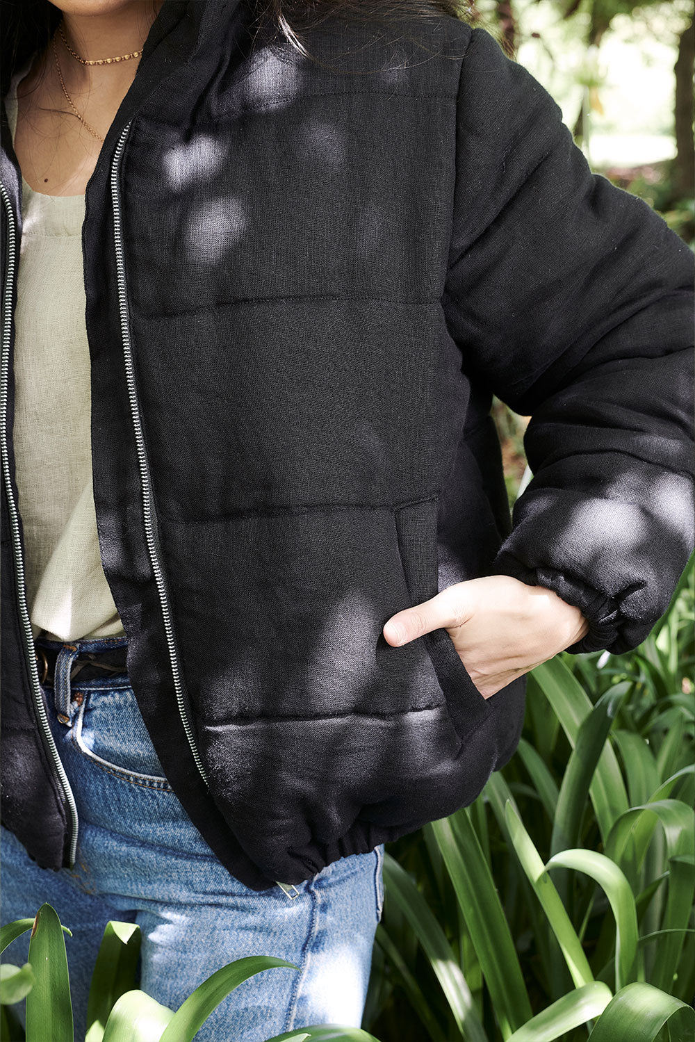 Linen bomber jacket - black