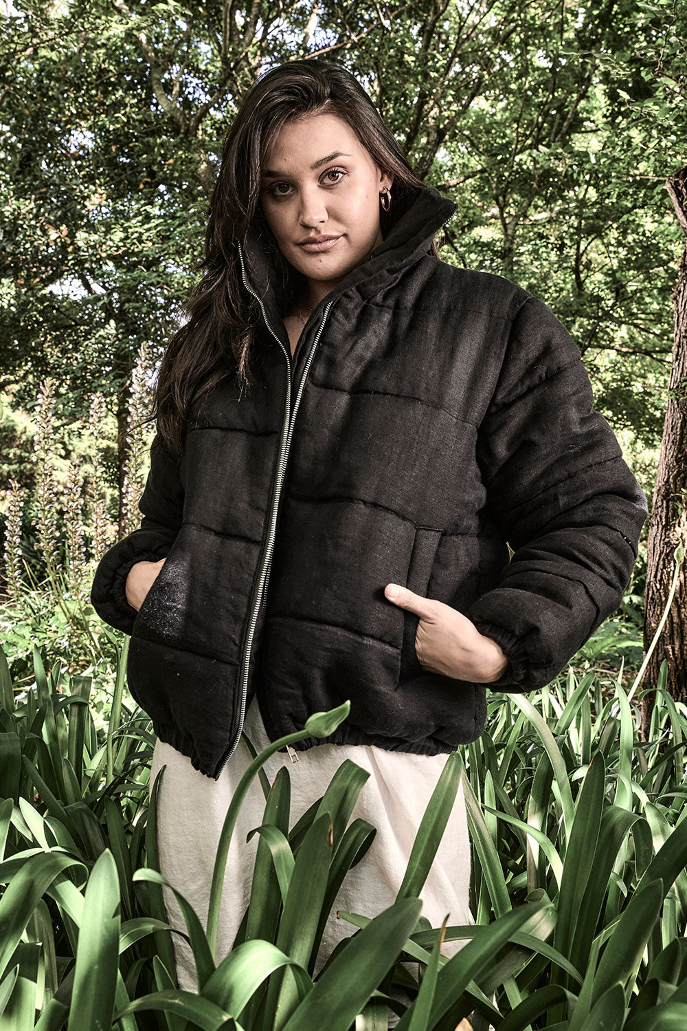 Linen bomber jacket - black