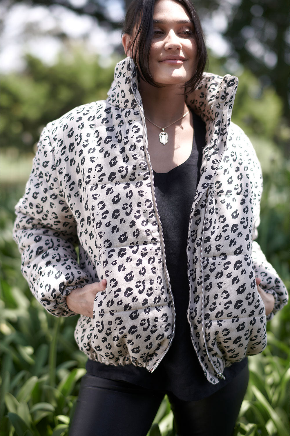 Linen bomber jacket - leopard