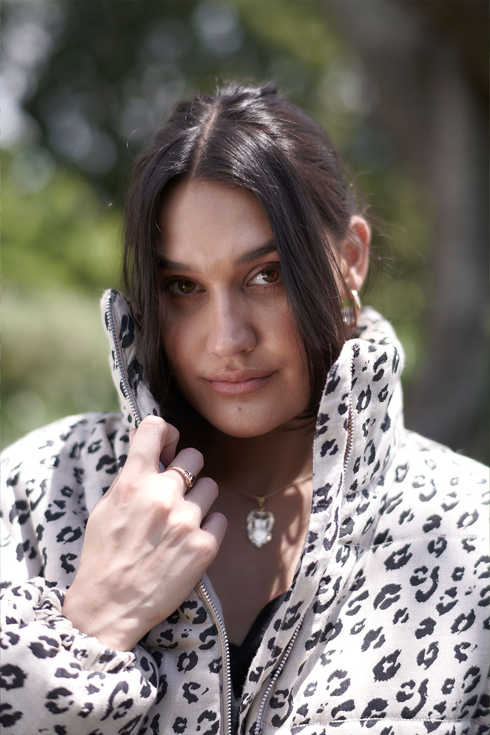 Linen bomber jacket - leopard